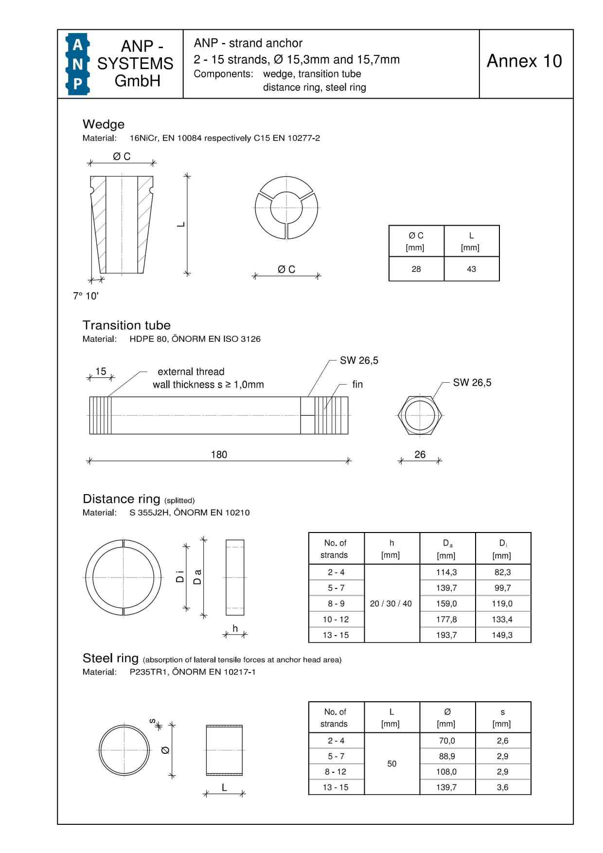 WEDGES dimension for 15.3 15.7 mm ANP strand anchor post tensioning system