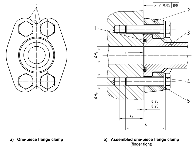 Assembled flange connector with one-piece flange clamp (FC) Code 61