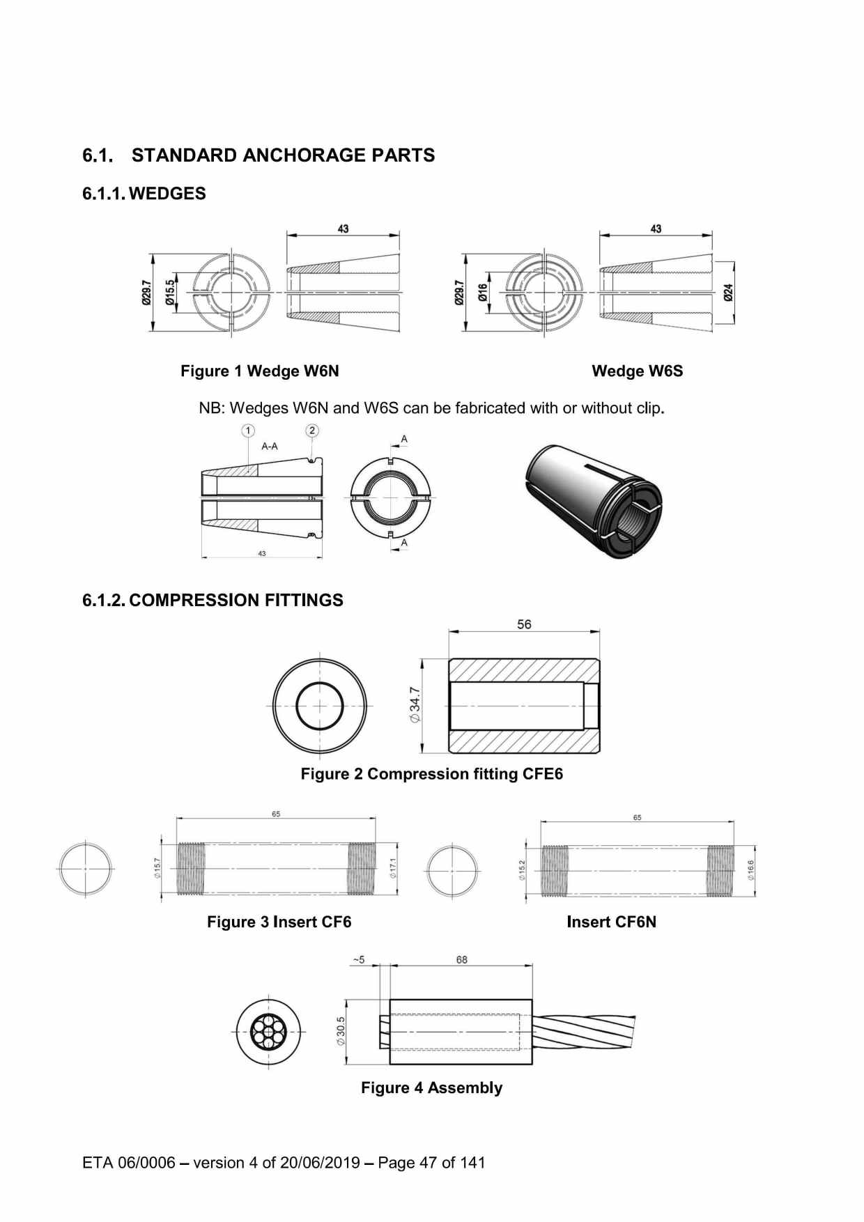 WEDGES compression fittings dimensions for post-tensioning systems