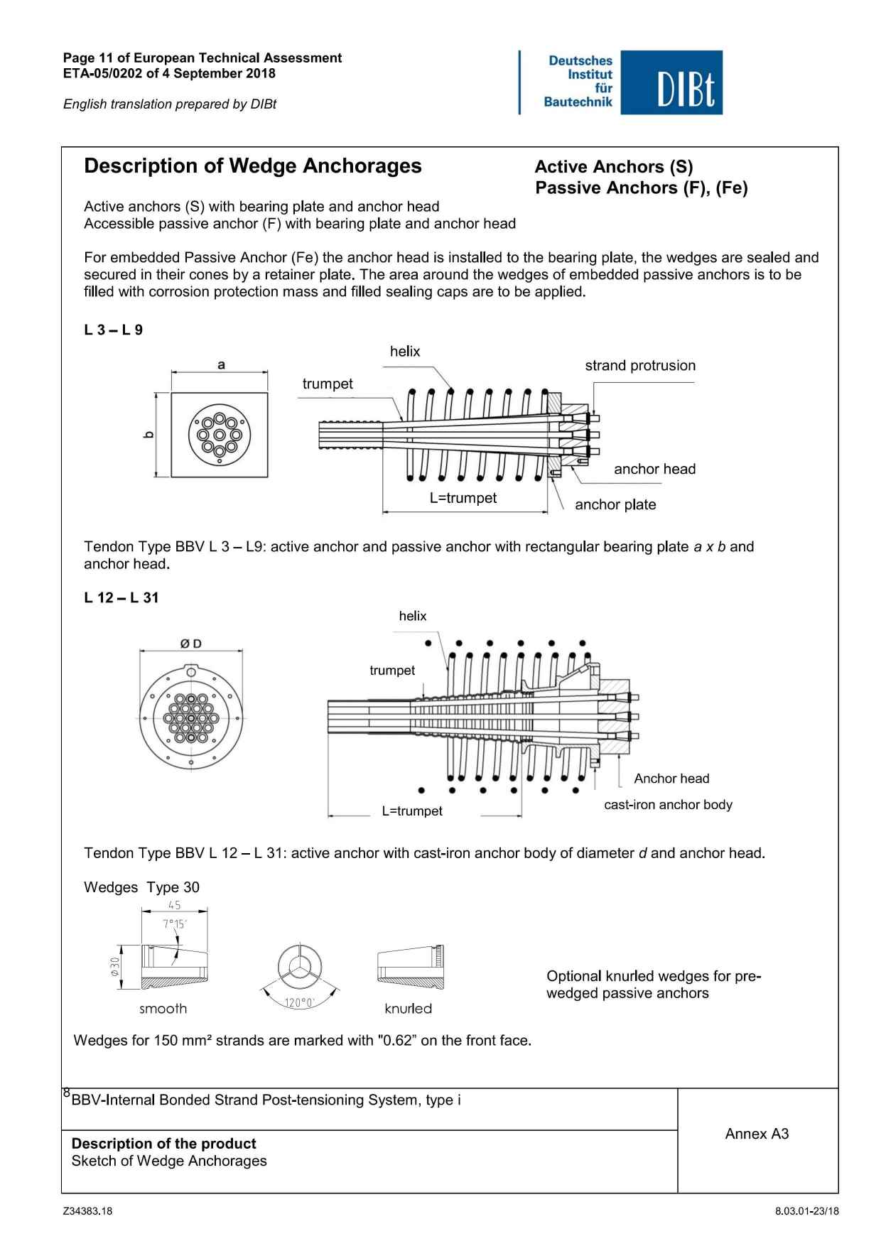 WEDGES sketch dimension for BBV internal bonded strand post-tensioning system type i