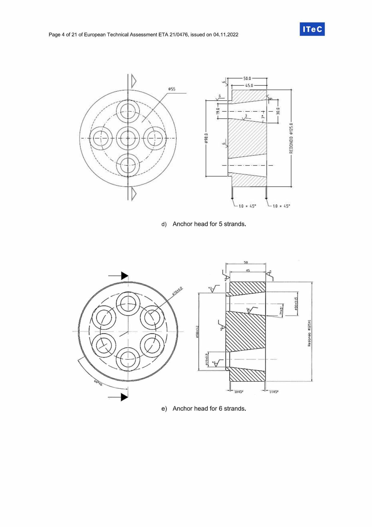 WEDGES anchor heads for 6 strands dimension