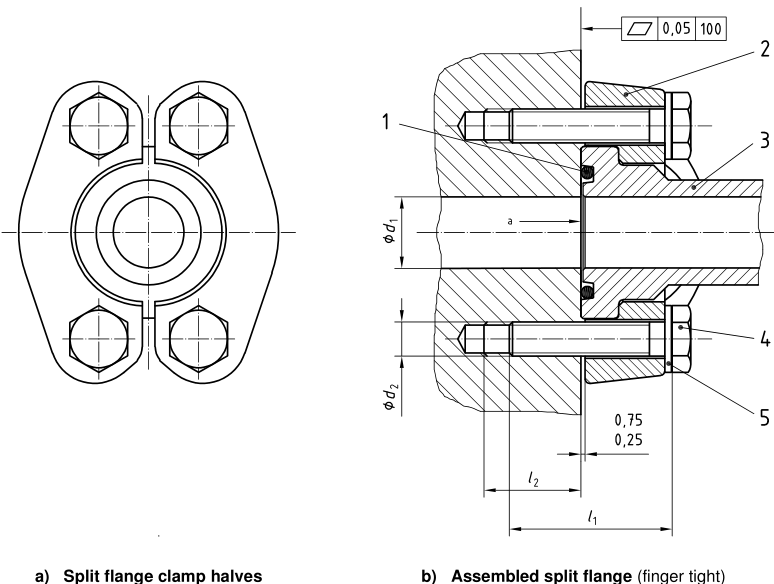 Assembled flange connector with split flange clamp (FCS) Code 61