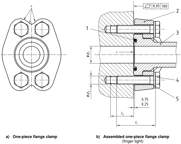 Assembled flange connection with one-piece flange clamp (FC or FCM) Code 62