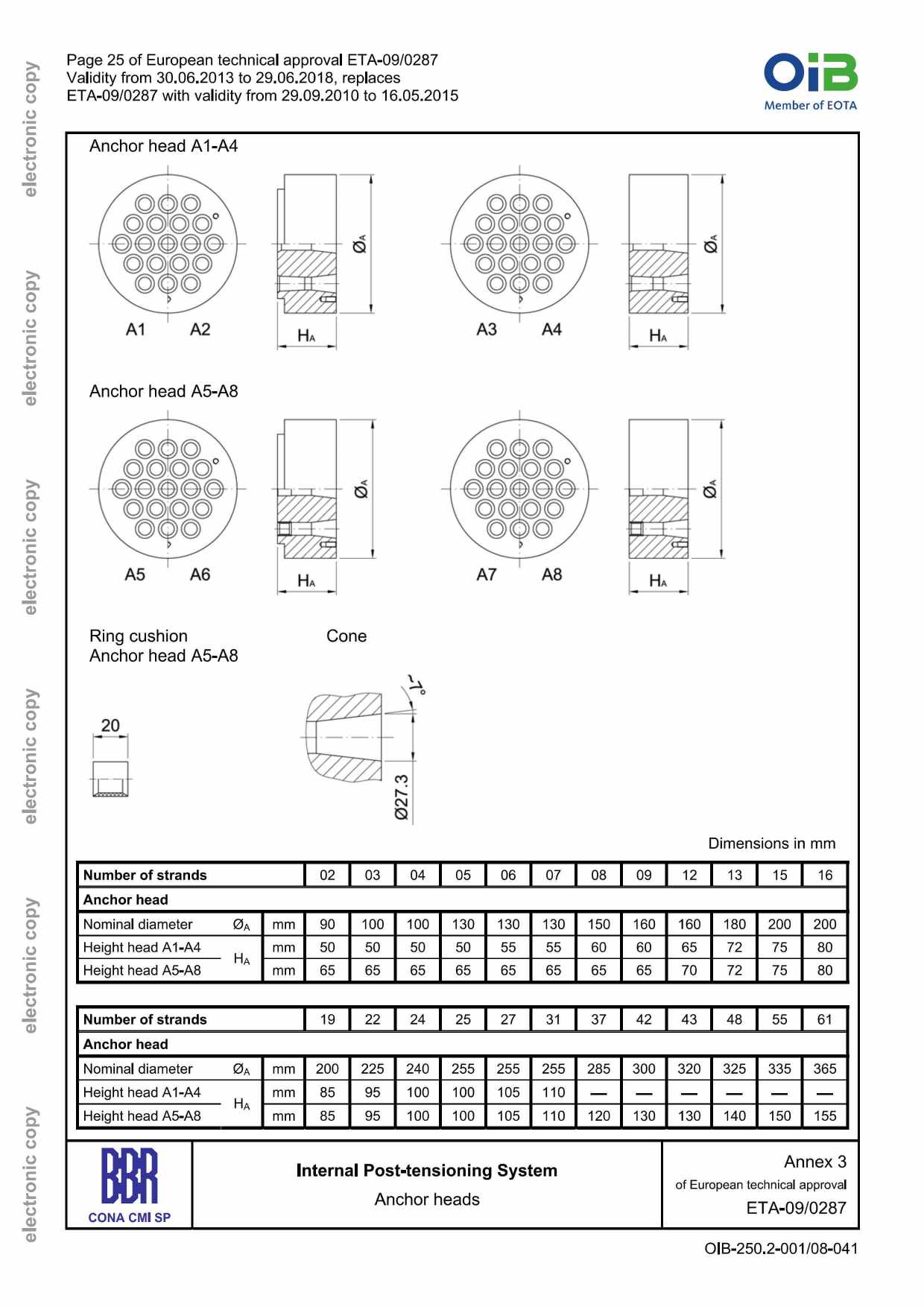 WEDGES anchor head for BBR internal post-tensioning system