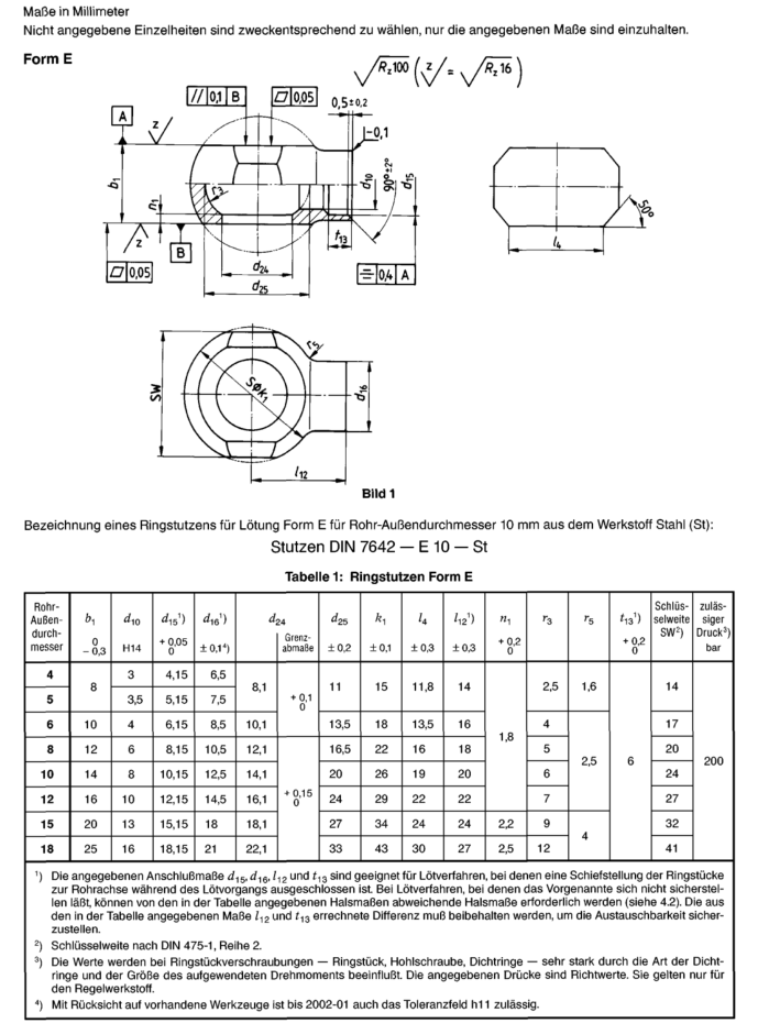 DIN 7642 Compression couplings Ring type nippies for brazed connection