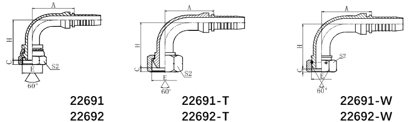 22691 22692 22691-T 22692-T 22691-W 22692-W BSP Swivel Hose Connectors Chart 