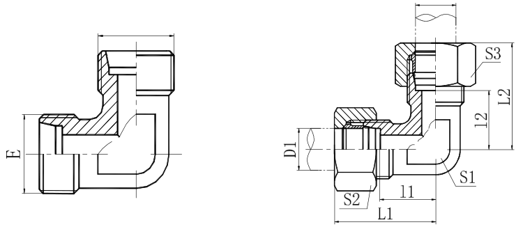 Dimension sheet of 90 degree Elbow Union Connector