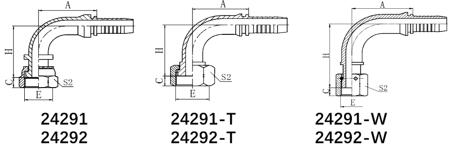 24291 24292 24291-T 24292-T 24291-W 24292-W ORFS Swivel Hose Connector size chart