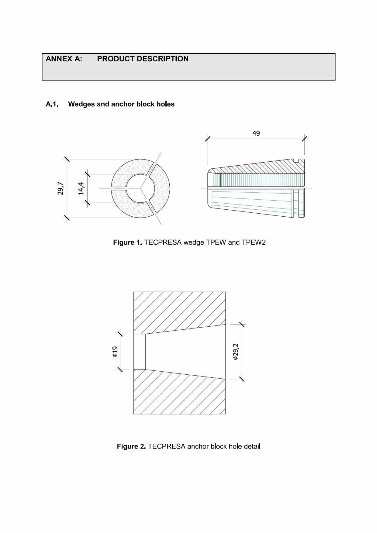 WEDGES and anchor block holes dimension for Tecpresa post-tensioning system