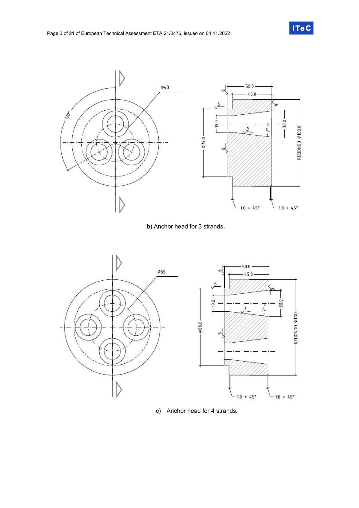 WEDGES anchor heads for 4 strands dimension