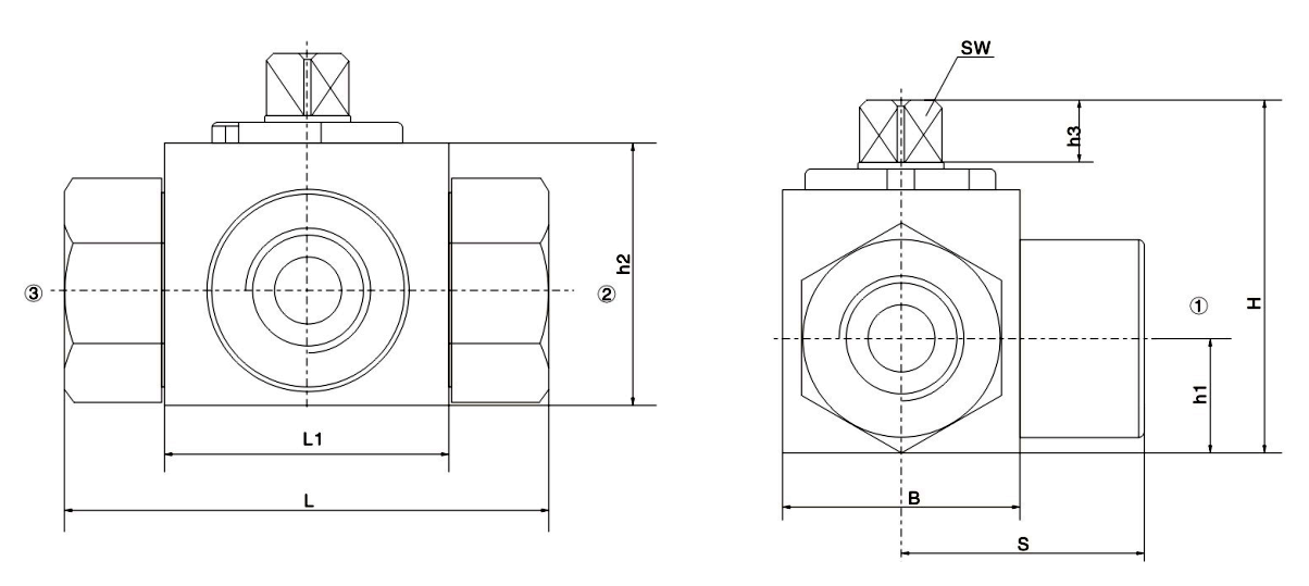 3 way hydraulic ball valve size chart