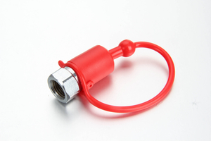 Side profile view of a carbon steel DIN 7241-B male quick coupling plug showing the precise mating groove and the nose profile