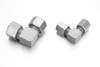 Premium 24 degree cone tube fittings elbow union connecting two identical diameter metric tubes at a 90-degree angle.