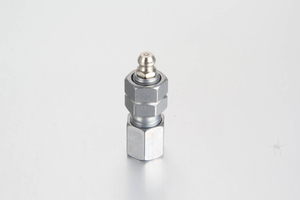 Metric straight bulkhead female coupling assembly with an integrated grease nipple on the outer panel port for BEKA-MAX automatic lubrication systems.