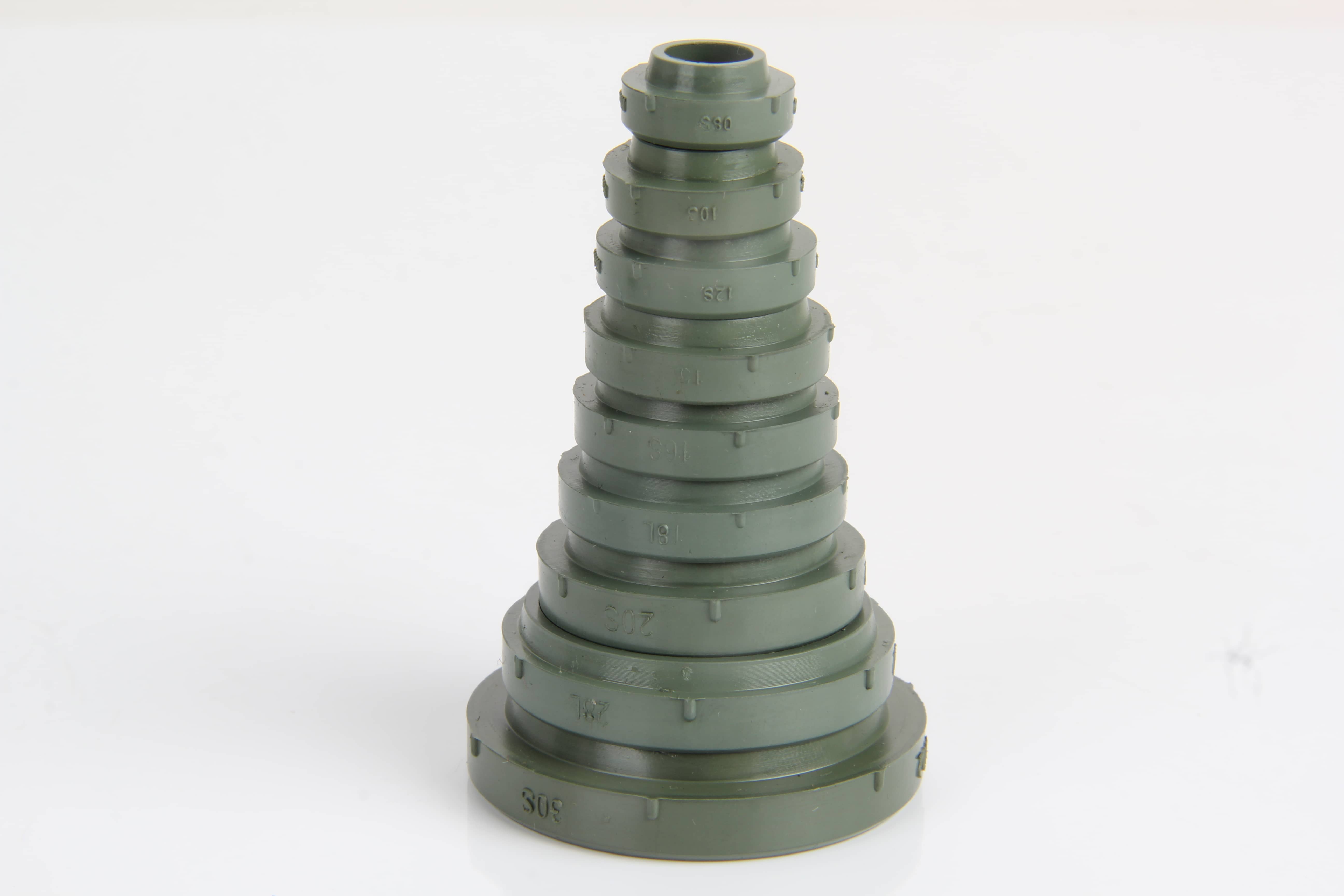 Exploded technical assembly diagram showing a DOZ soft seal ring positioned inside a 24-degree cone functional nut