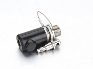 Heavy duty railway pneumatic pressure test point fitting socket with brass body and raised push button mechanism.