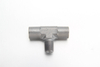 High pressure steel branch tee adapter by Fitsch featuring an ISO 7 male BSPT thread on the leg and ISO 1179-1 female BSPP ports on the straight run.