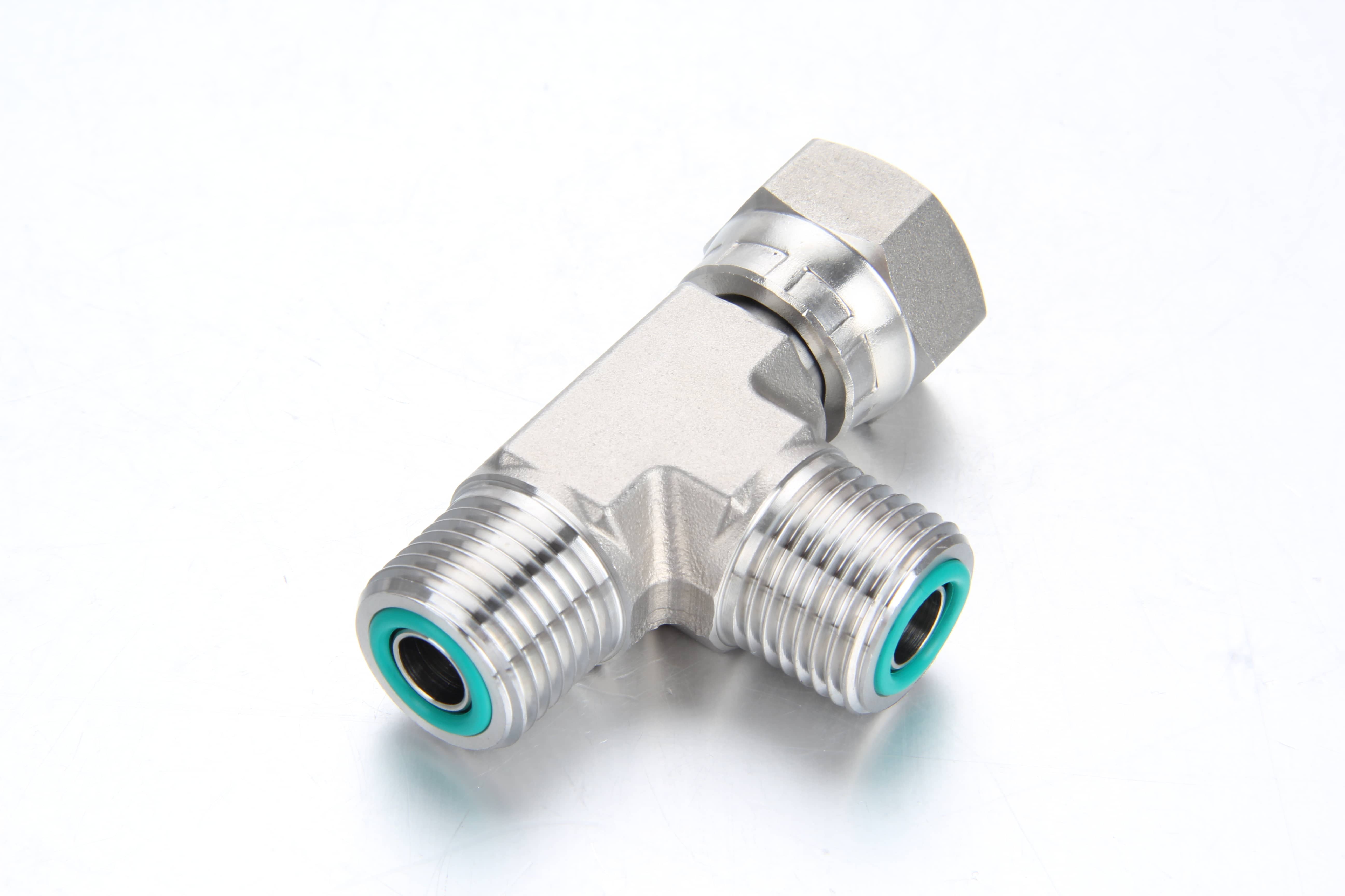 ISO 8434-3 standard stainless steel ORFS female swivel run tee hydraulic adapter