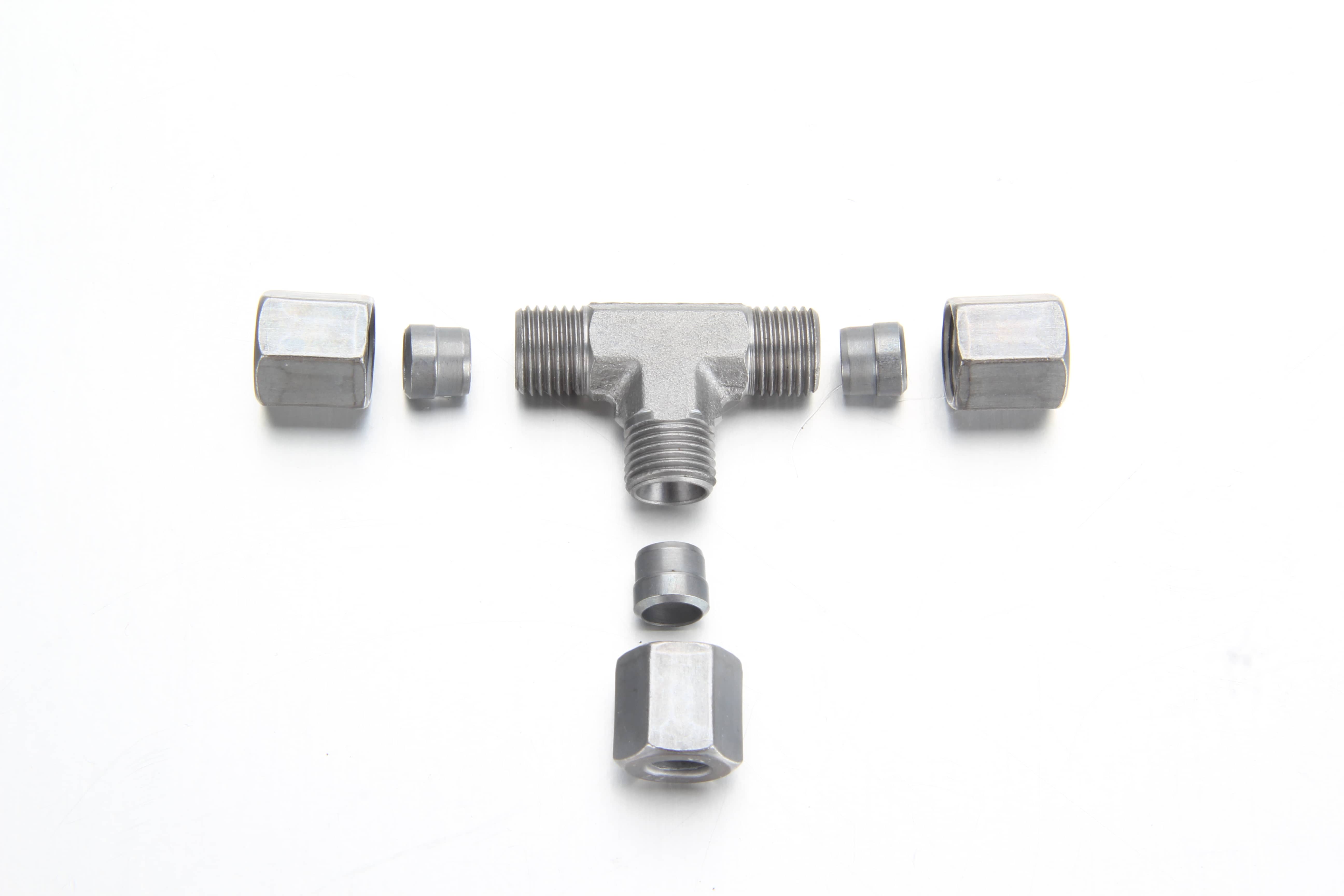  Industrial inspection and continuous oil-pressure endurance testing of symmetric LL series tee union fittings in an ISO-certified facility.