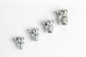 Heavy duty metal 90 degree elbow grease nipple with male tapered thread built to DIN 71412 Form C by Fitsch.