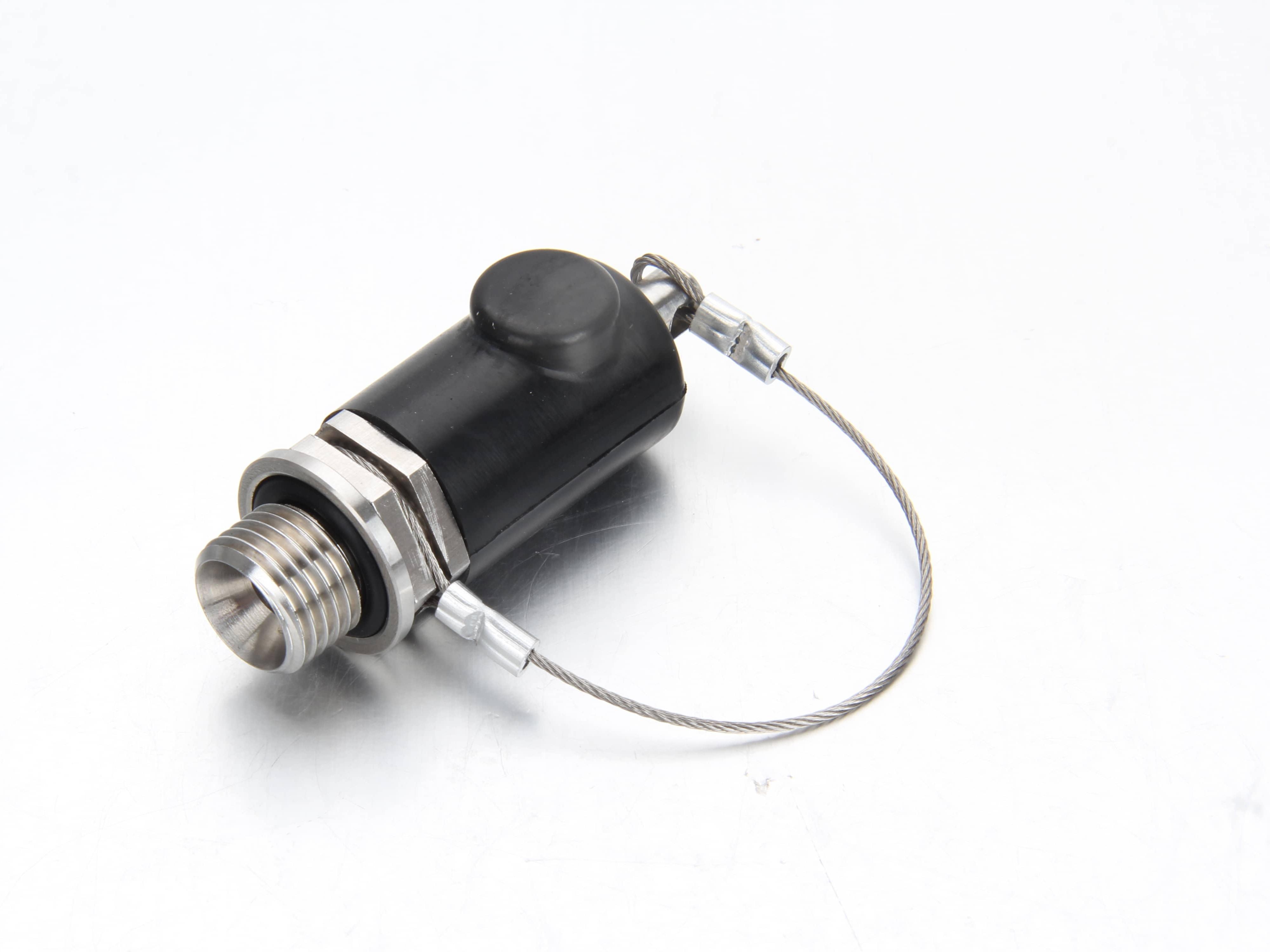 Pressure test point socket installed on a locomotive brake pipe line system for rolling stock maintenance.