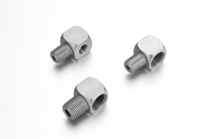 High pressure steel 90 degree lubrication elbow adapter showing male metric tapered threads and a female parallel thread port