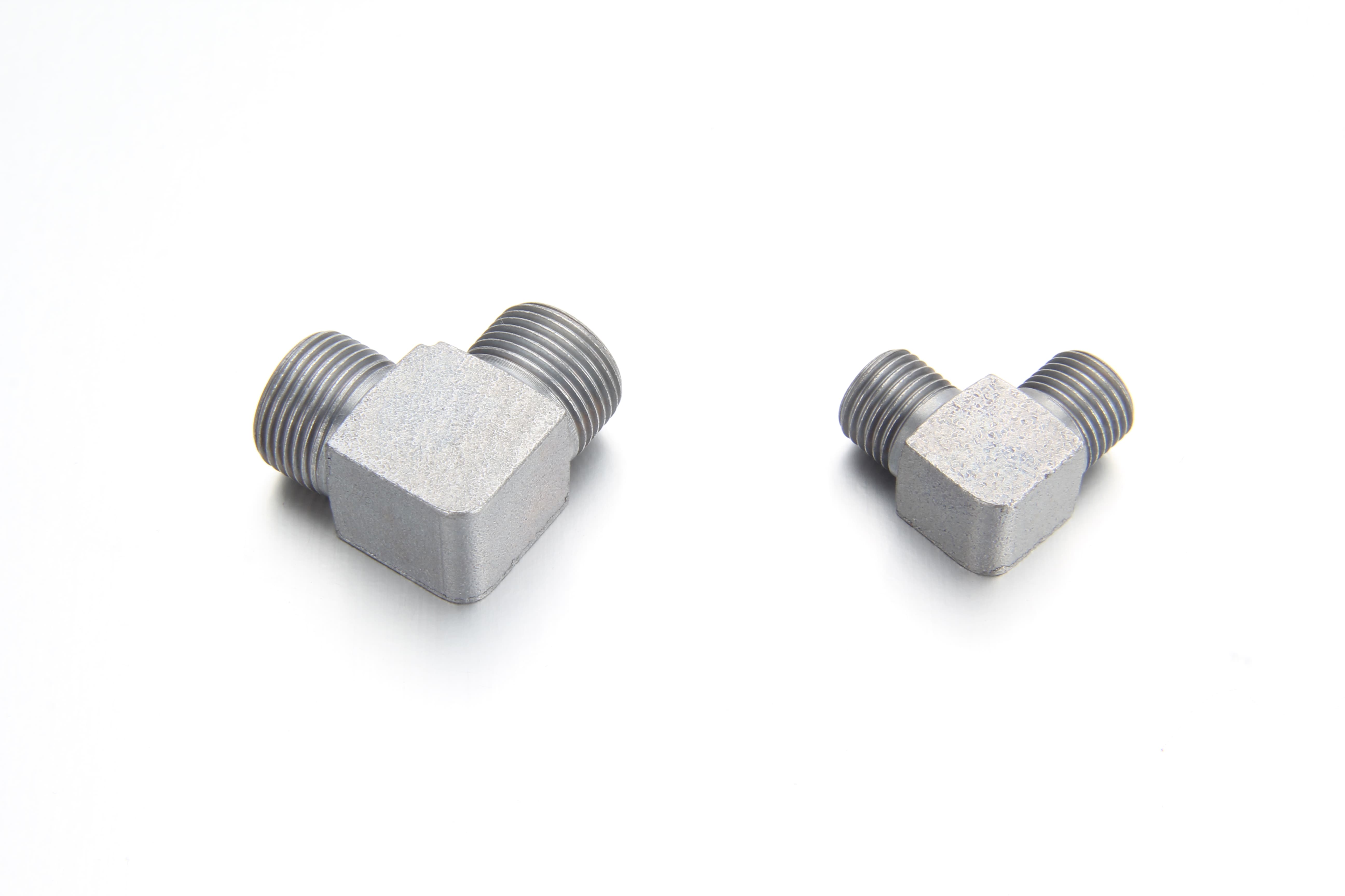 Profile view focusing on the metric taper thread execution of an LL series 90 degree male stud connector.