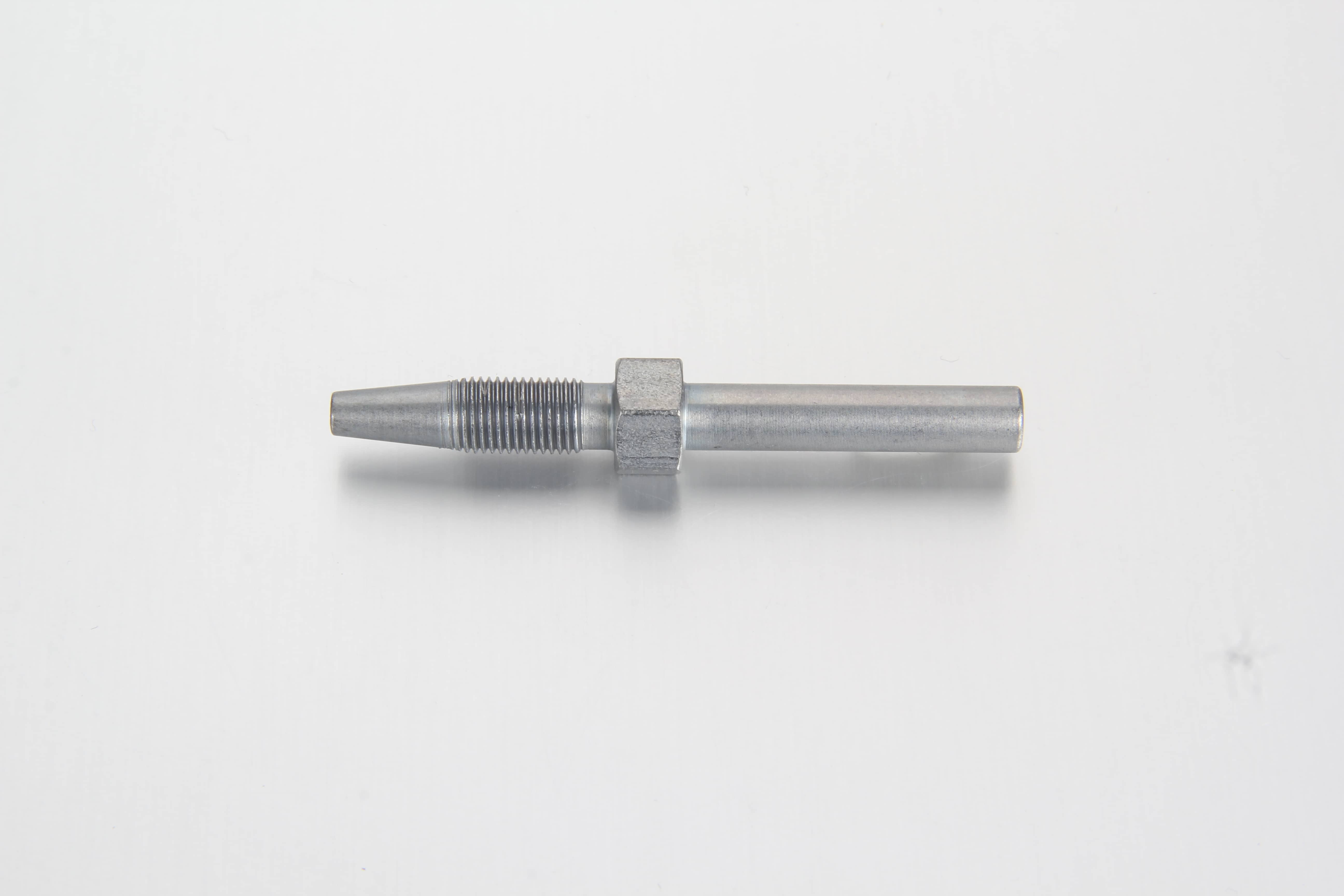 Straight hose stud coupled with a left-hand thread screw sleeve onto a flexible high-pressure grease hose.