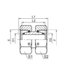 Technical drawing blueprint of a stainless steel DKO swivel union fitting highlighting the 24-degree cone seat, O-ring groove, and thread sizes