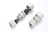 Complete assembly of 316L stainless steel DIN 2353 cutting ring fittings with union nut and 24 degree cone body.