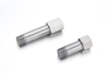 Stainless steel straight reducing socket showing metric and NPT male-to-female threads for an industrial central lubrication system.
