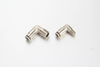 Side view of metric male elbow push in lubrication fittings with a uniform 10mm wrench hex profile manufactured by Fitsch.