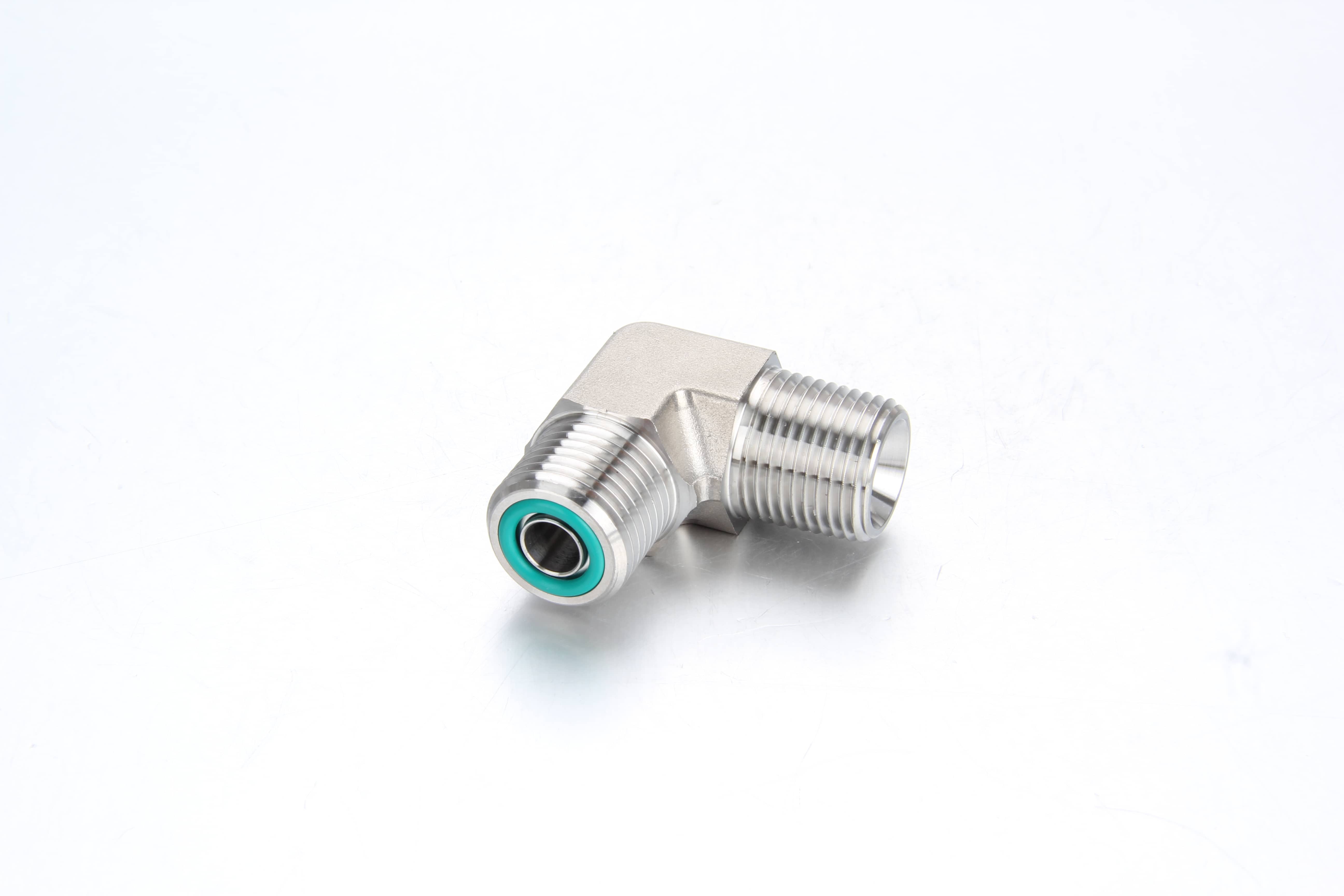 Forged 90 degree stainless steel ORFS to male NPT pipe thread adapter