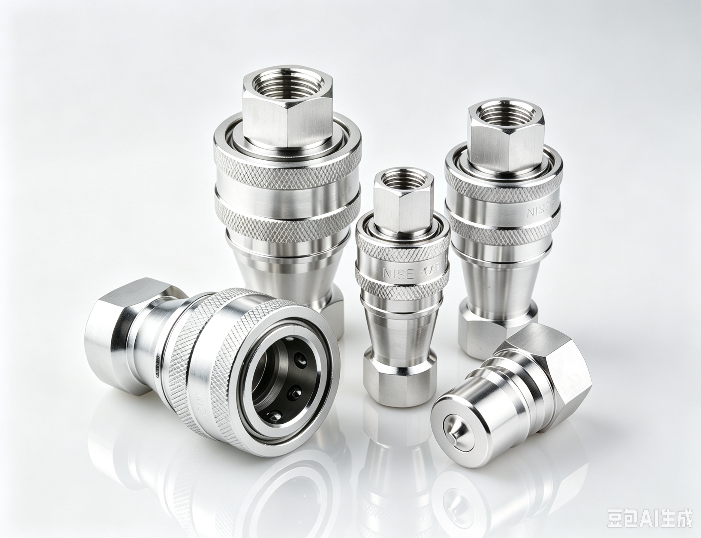 Non-spill flat face hydraulic quick release coupling manufactured from grade 316 stainless steel.