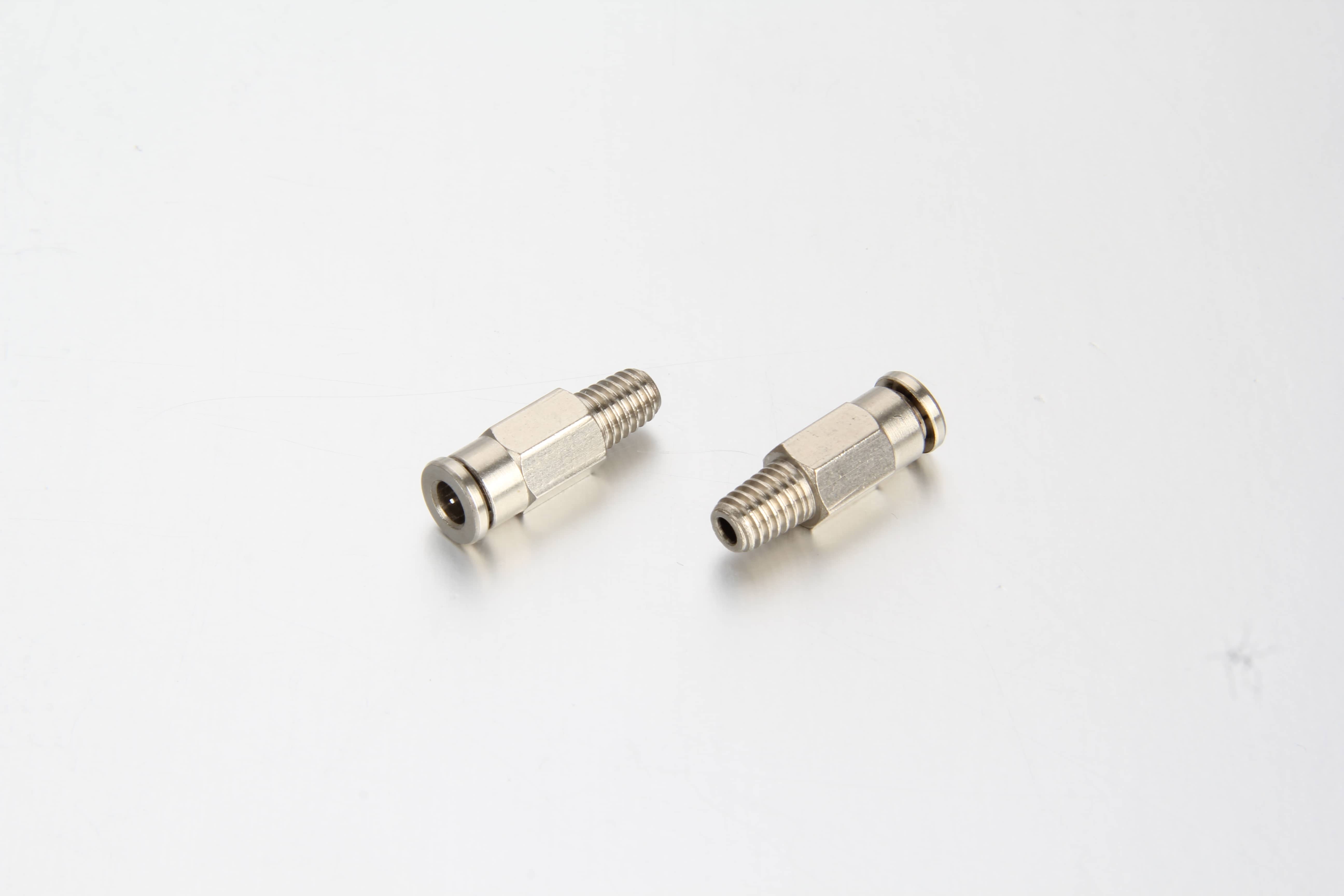 0 bar high-pressure straight quick connector fitting attached to PA12 plastic tube lines, supplied by central lubrication specialist Fitsch.